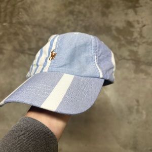 NWT Polo Ralph Lauren Striped Hat Oxford blue White Cap One Size $55